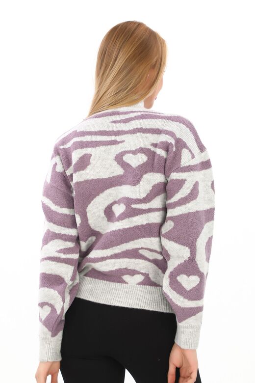 Leopar Desen Oversize Balıkçı Yaka Triko Kazak