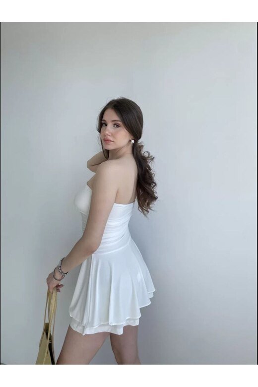 STRAPLEZ ŞORTLU ELBİSE LİKRALI SANDY KUMAŞ ELBİSE