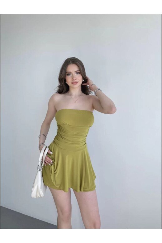 STRAPLEZ ŞORTLU ELBİSE LİKRALI SANDY KUMAŞ ELBİSE