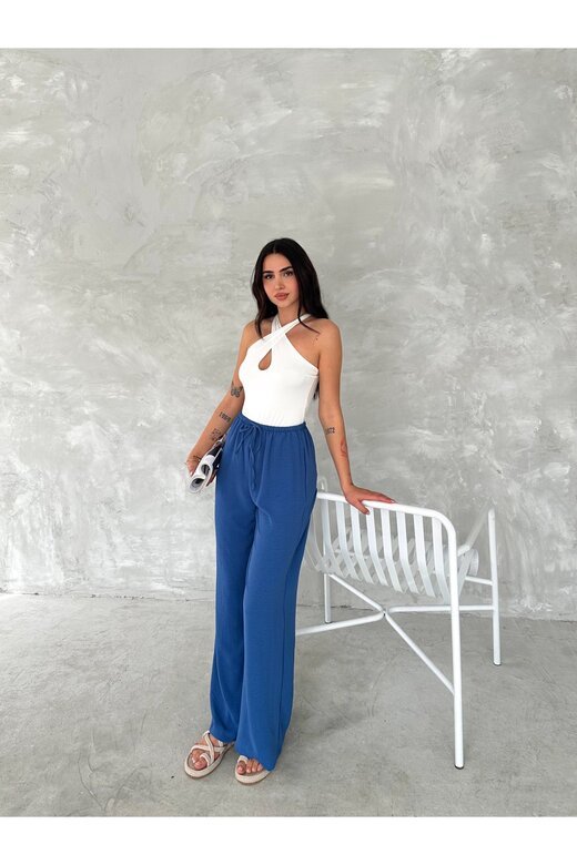BELİ LASTİKLİ GENİŞ PAÇA AEROBİN KUMAŞ PANTOLON