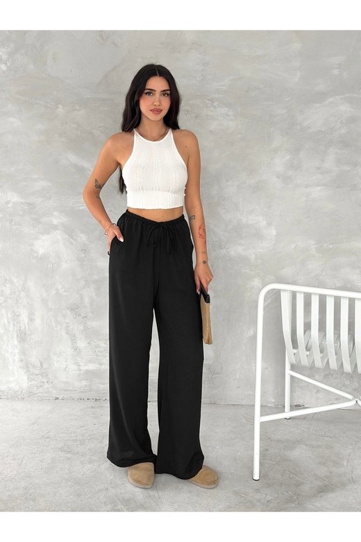 BELİ LASTİKLİ GENİŞ PAÇA AEROBİN KUMAŞ PANTOLON