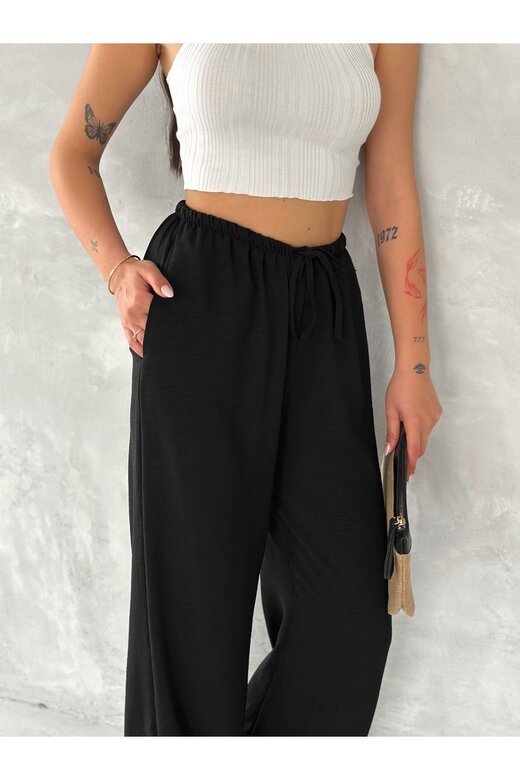BELİ LASTİKLİ GENİŞ PAÇA AEROBİN KUMAŞ PANTOLON