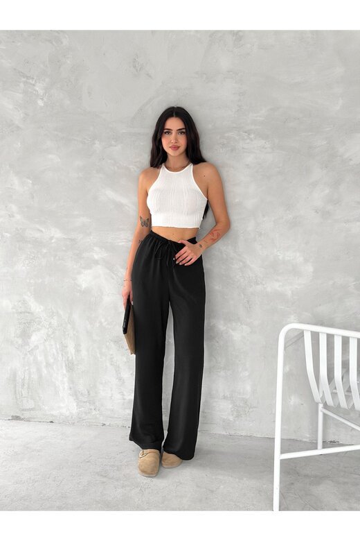 BELİ LASTİKLİ GENİŞ PAÇA AEROBİN KUMAŞ PANTOLON