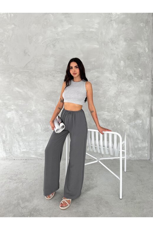 BELİ LASTİKLİ GENİŞ PAÇA AEROBİN KUMAŞ PANTOLON