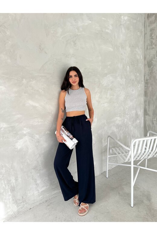 BELİ LASTİKLİ GENİŞ PAÇA AEROBİN KUMAŞ PANTOLON