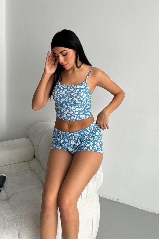 Kadın Şortlu Gecelik Takım, Çiçek Desenli Kadın Gecelik,Seksi Şortlu Takı,Fantazi Gecelik