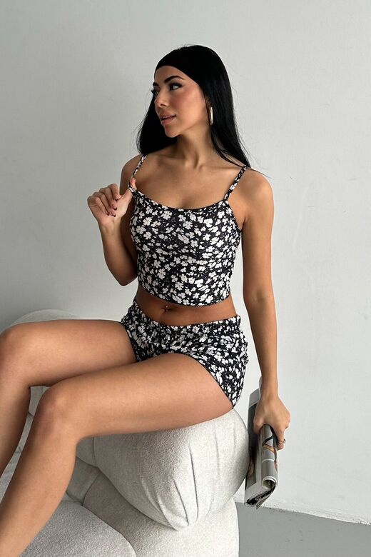 Kadın Şortlu Gecelik Takım, Çiçek Desenli Kadın Gecelik,Seksi Şortlu Takı,Fantazi Gecelik