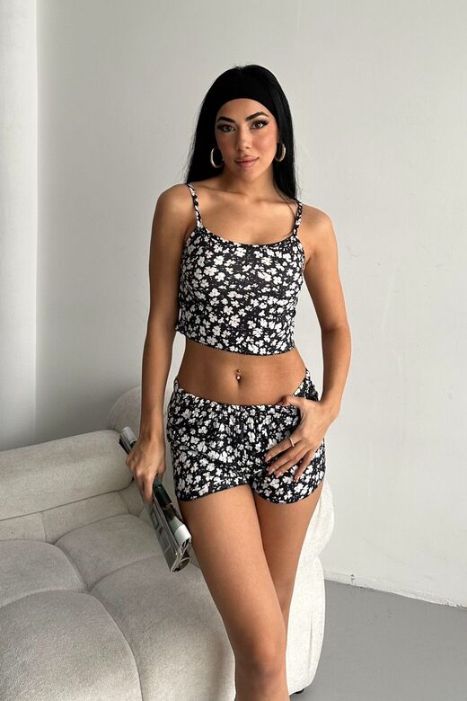Kadın Şortlu Gecelik Takım, Çiçek Desenli Kadın Gecelik,Seksi Şortlu Takı,Fantazi Gecelik