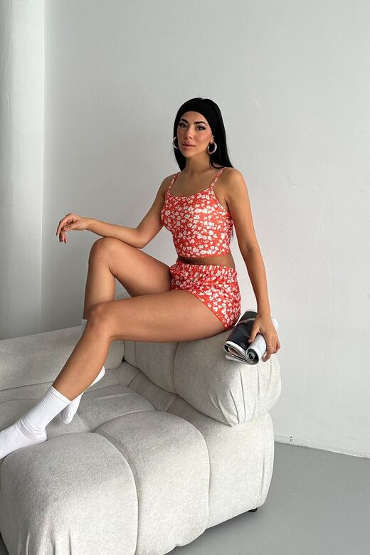 Kadın Şortlu Gecelik Takım, Çiçek Desenli Kadın Gecelik,Seksi Şortlu Takı,Fantazi Gecelik