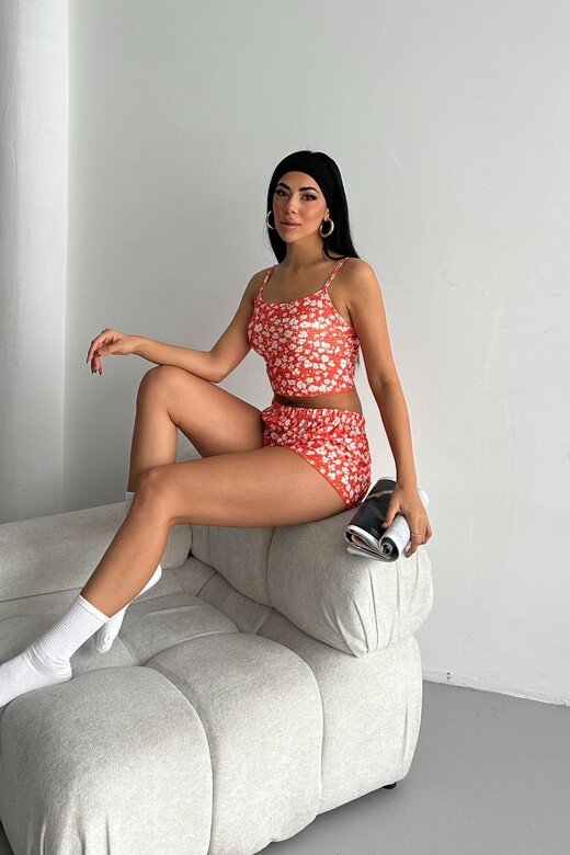 Kadın Şortlu Gecelik Takım, Çiçek Desenli Kadın Gecelik,Seksi Şortlu Takı,Fantazi Gecelik