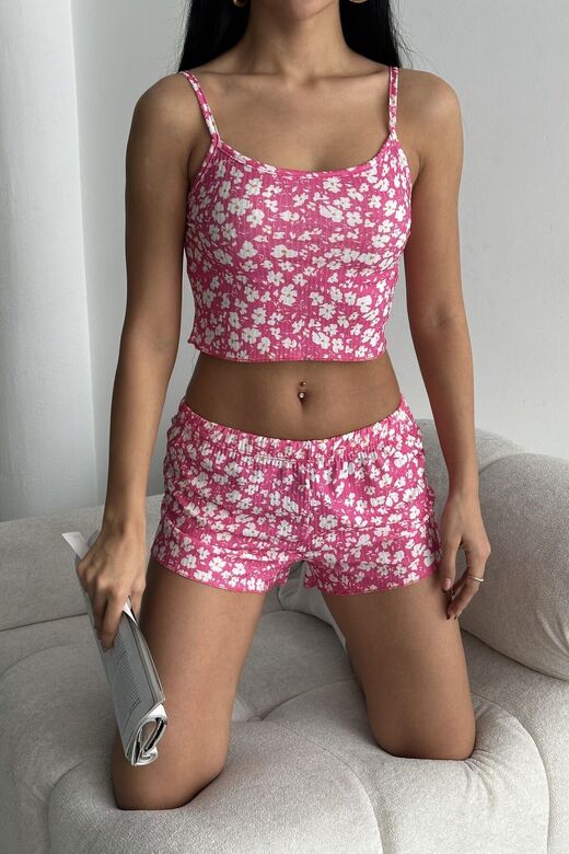 Kadın Şortlu Gecelik Takım, Çiçek Desenli Kadın Gecelik,Seksi Şortlu Takı,Fantazi Gecelik