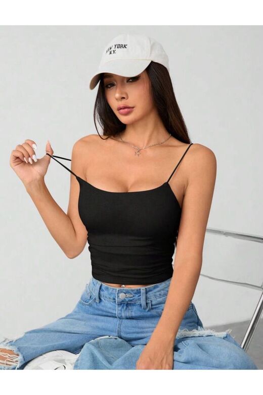 Kadın İp Askılı Örme Body Bluz