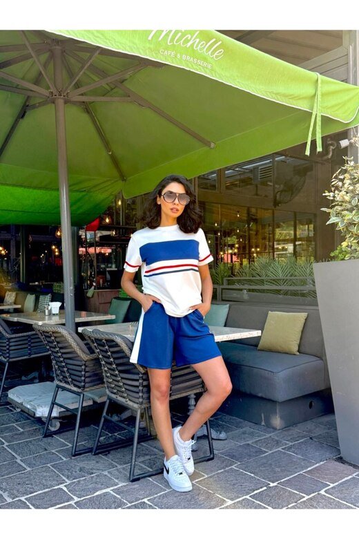 Modal kumaş önü şeritli şortlu takım