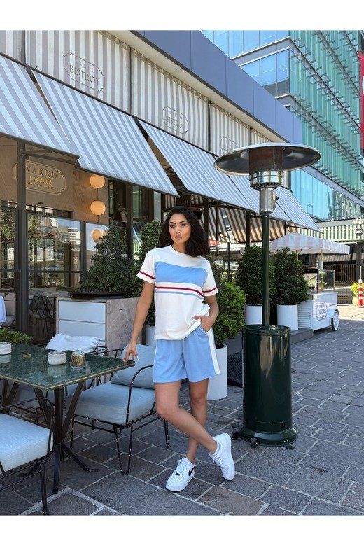 Modal Kumaş Önü Şeritli Şortlu Takım