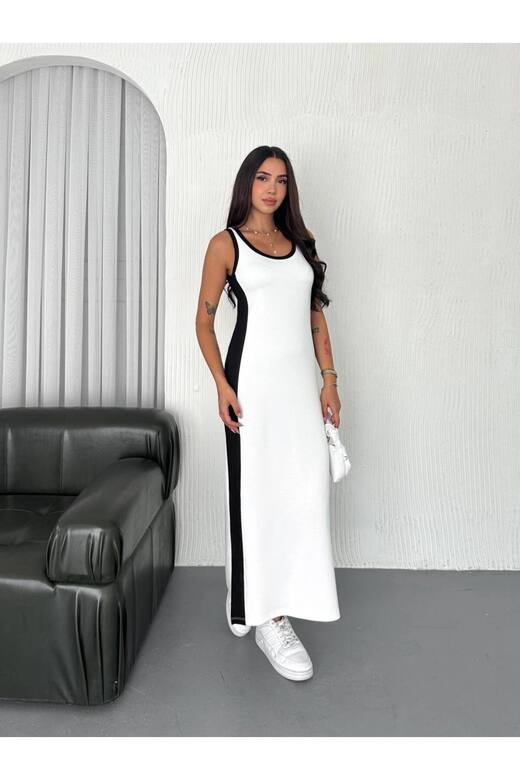 Garnili Kolsuz Askılı yırtmaçlı spor günlük modal kumaş elbise