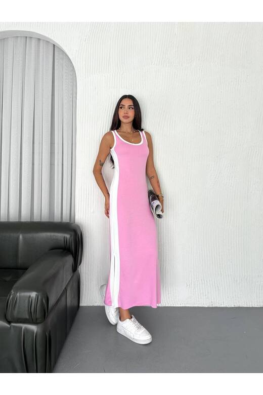 Garnili Kolsuz Askılı yırtmaçlı spor günlük modal kumaş elbise