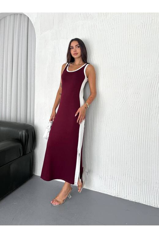 Garnili Kolsuz Askılı yırtmaçlı spor günlük modal kumaş elbise