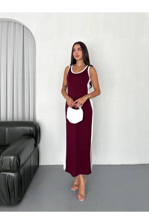 Garnili Kolsuz Askılı yırtmaçlı spor günlük modal kumaş elbise
