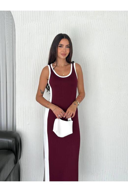 Garnili Kolsuz Askılı yırtmaçlı spor günlük modal kumaş elbise