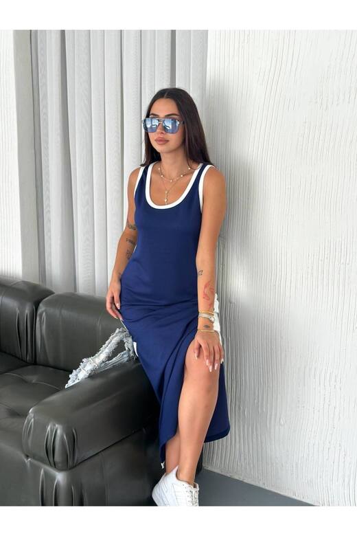 Garnili Kolsuz Askılı yırtmaçlı spor günlük modal kumaş elbise
