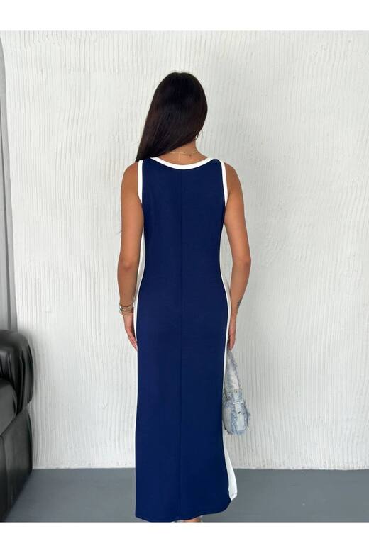 Garnili Kolsuz Askılı yırtmaçlı spor günlük modal kumaş elbise