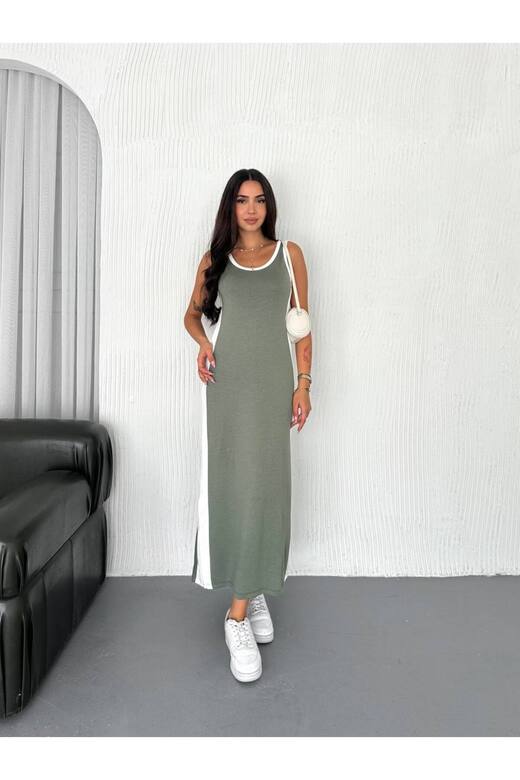 Garnili Kolsuz Askılı yırtmaçlı spor günlük modal kumaş elbise