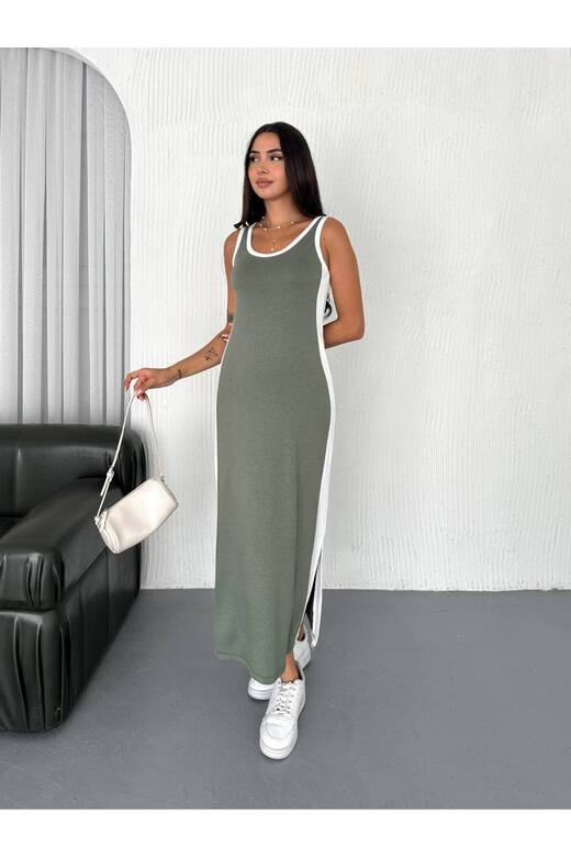 Garnili Kolsuz Askılı yırtmaçlı spor günlük modal kumaş elbise