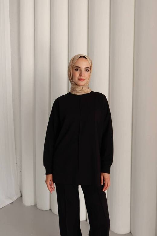 Çıma detaylı oversize Yırtmaç detaylı iki iplik kumaş eşofman takım