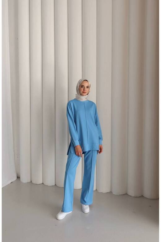 Çıma detaylı oversize Yırtmaç detaylı iki iplik kumaş eşofman takım