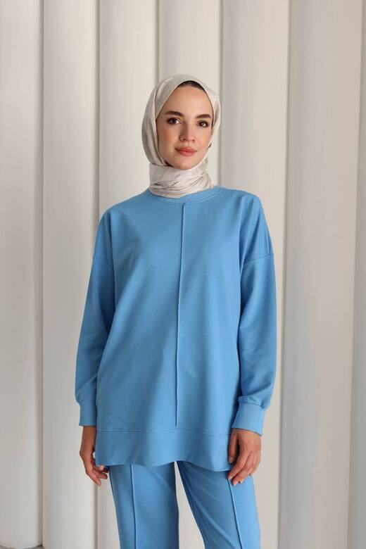 Çıma detaylı oversize Yırtmaç detaylı iki iplik kumaş eşofman takım