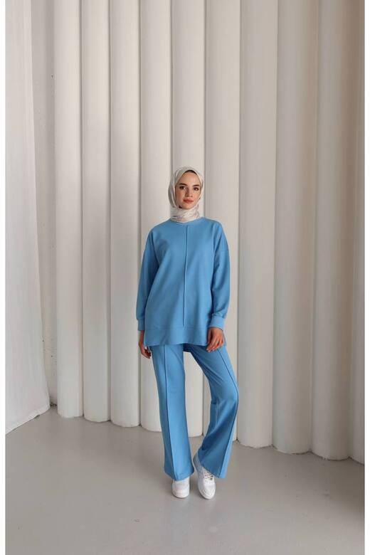 Çıma detaylı oversize Yırtmaç detaylı iki iplik kumaş eşofman takım