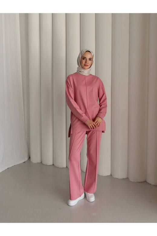 Çıma detaylı oversize Yırtmaç detaylı iki iplik kumaş eşofman takım