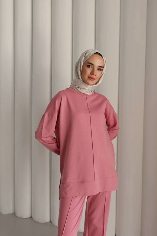 Çıma detaylı oversize Yırtmaç detaylı iki iplik kumaş eşofman takım