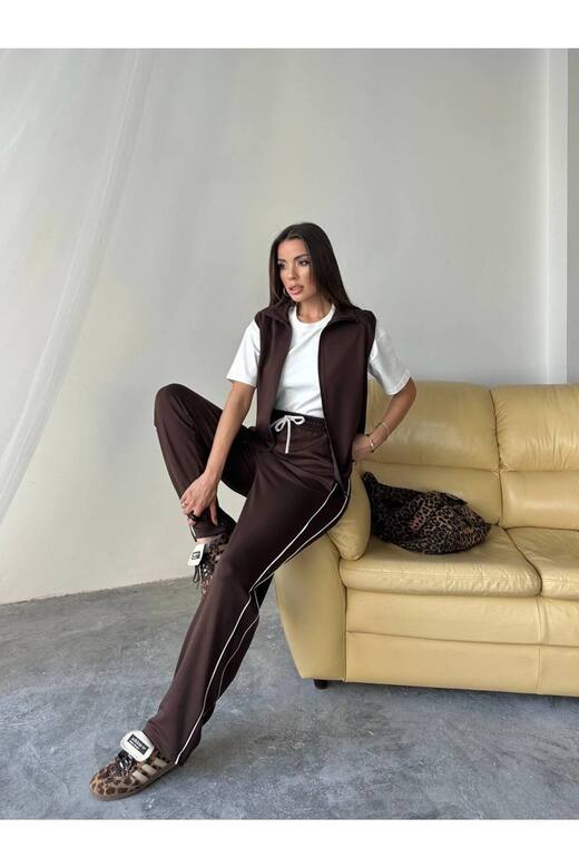 Biye Detaylı Yelekli cepli modal kumaş 3 lü set kısakol eşofman takım