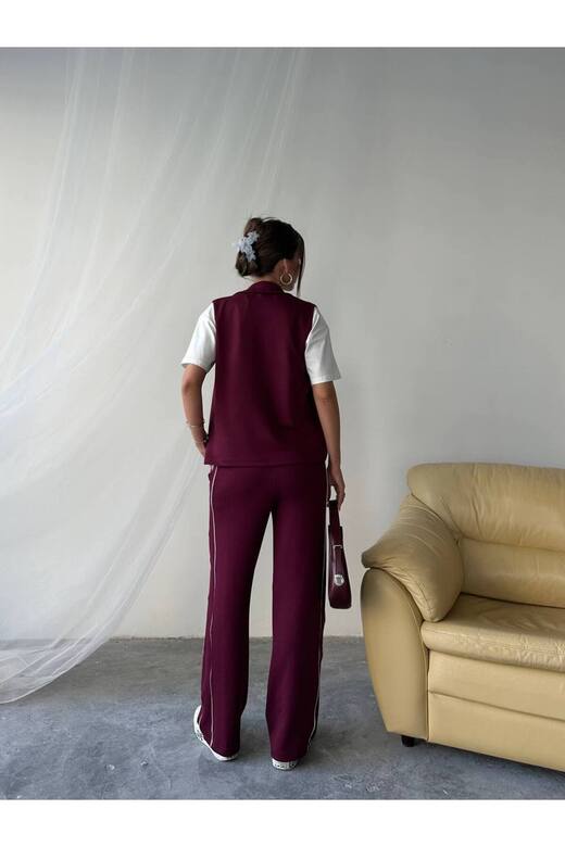 Biye Detaylı Yelekli cepli modal kumaş 3 lü set kısakol eşofman takım