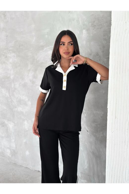 Yumuşak Doku Polo Yaka Düğmeli̇ Modal Kumaş Eşofman Takim