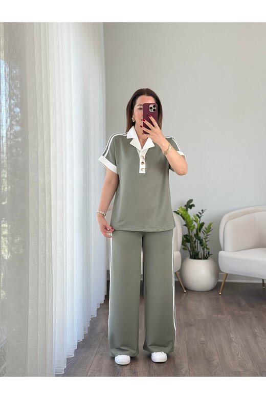 Yumuşak Doku Polo Yaka Düğmeli̇ Modal Kumaş Eşofman Takim