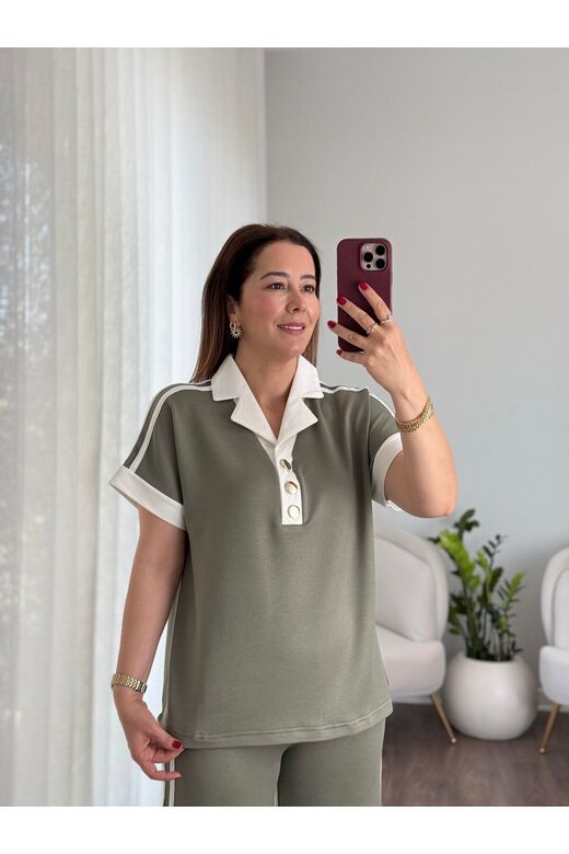 Yumuşak Doku Polo Yaka Düğmeli̇ Modal Kumaş Eşofman Takim