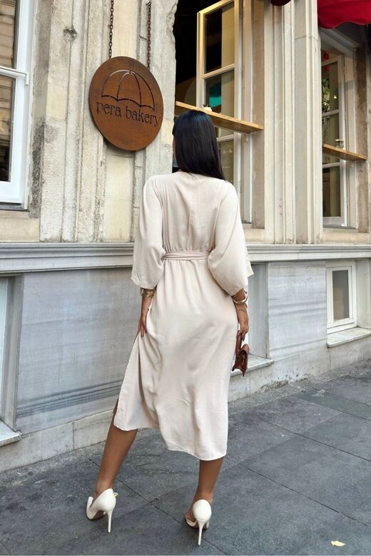 Kadın Kemerli Yarasa Kol Ayrobin Elbise