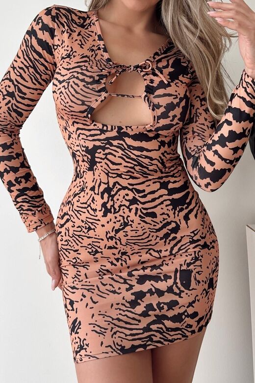Leopar Göğüs Dekolteli Dekolteli Mini Elbise