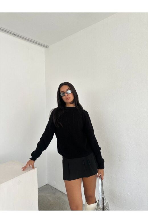 Kadın Oversize Sıfır Yaka Salaş Triko Kazak