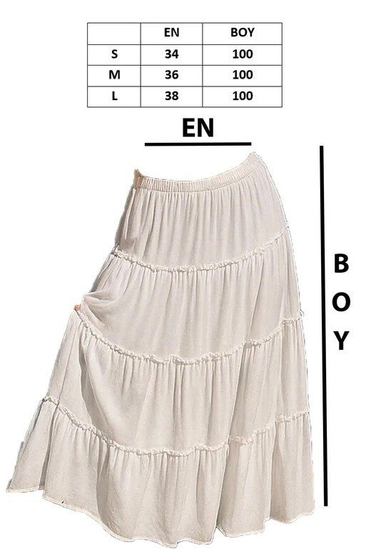 Bohem Stil Astarlı Katlı Volanlı Yazlık Yüksek Bel Maxi Uzun Etek