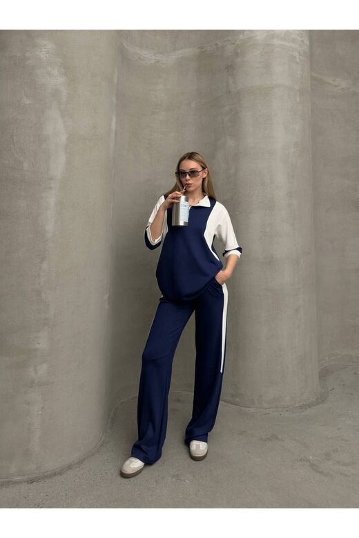 Garnili Yarım Fermuarlı Oversize Geniş Paça Yumuşak Doku Modal Kumaş Eşofman Takım