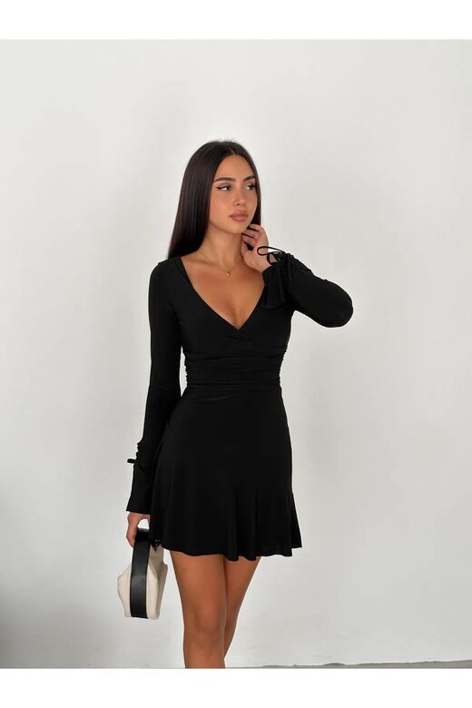 Gizemli Allure V Yaka Mini Elbise