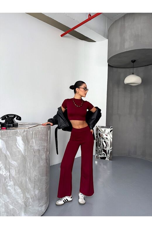Çıma Detaylı Modal Kumaş Takım Crop Eşofman Takım