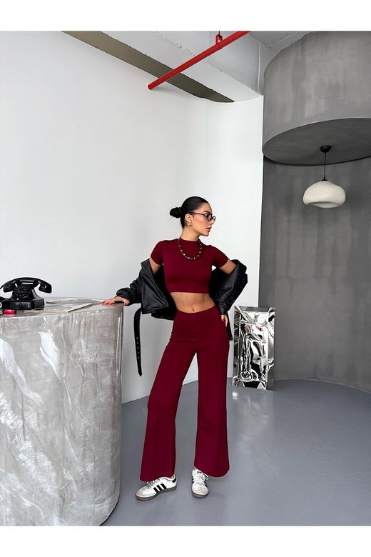 ÇIMA DETAYLI MODAL KUMAŞ TAKIM CROP EŞOFMAN TAKIM