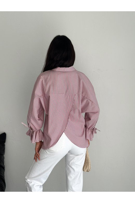 BLUZ GÖMLEK KOLU BAĞLAMALI ÇİZGİ DESENLİ TERİCOTTON KUMAŞ GÖMLEK
