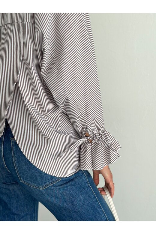 BLUZ GÖMLEK KOLU BAĞLAMALI ÇİZGİ DESENLİ TERİCOTTON KUMAŞ GÖMLEK