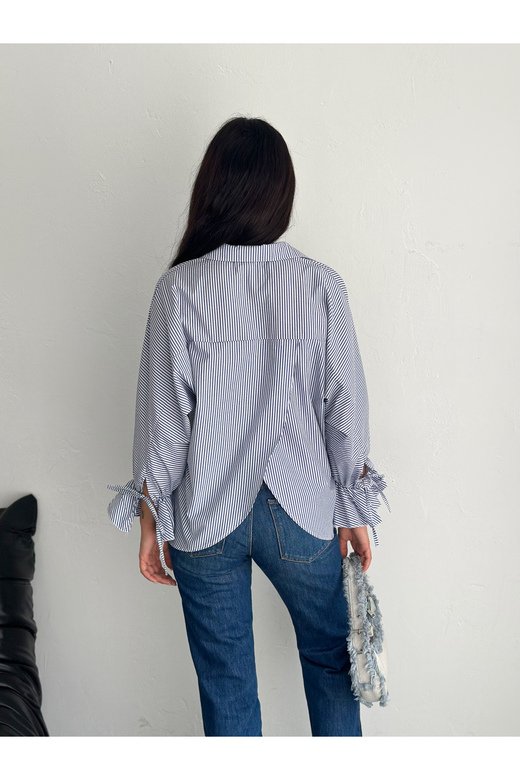 BLUZ GÖMLEK KOLU BAĞLAMALI ÇİZGİ DESENLİ TERİCOTTON KUMAŞ GÖMLEK