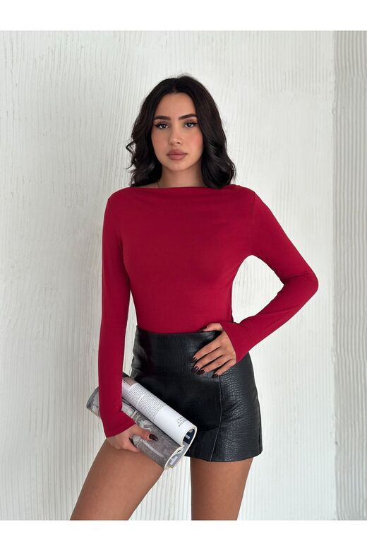 Modern Tasarım Kayık Yaka Uzun Kollu Bluz